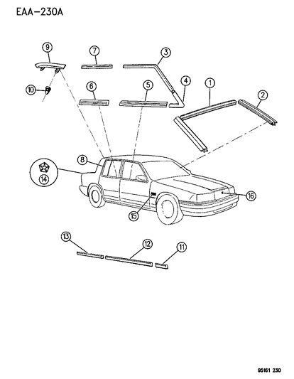 1995 Dodge Spirit Mouldings & Ornamentation Diagram