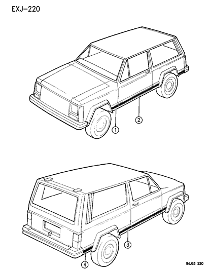 1996 Jeep Cherokee Moulding & Cladding, Lower Diagram 2