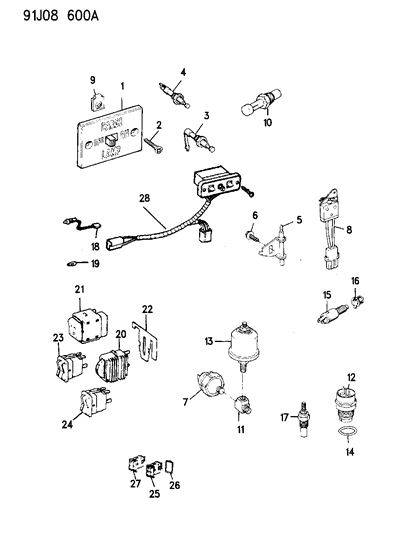 1991 Jeep Grand Wagoneer Switches & Sending Units Diagram