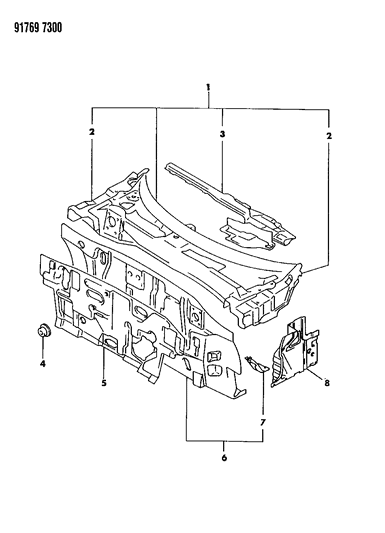 1991 Dodge Stealth Dash Panel & Insulator Diagram