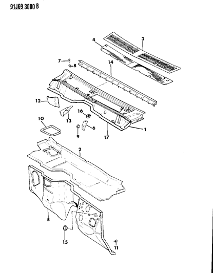 1991 Jeep Comanche Panels - Cowl & Dash Diagram