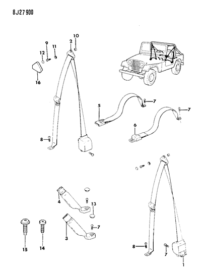 1988 Jeep Wrangler Seat Belts Diagram