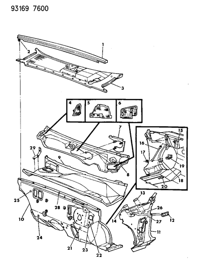 1993 Dodge Daytona Cowl & Dash Panel Diagram