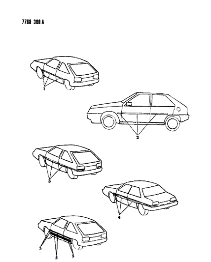 1987 Dodge Colt Mouldings - Exterior View Diagram 1