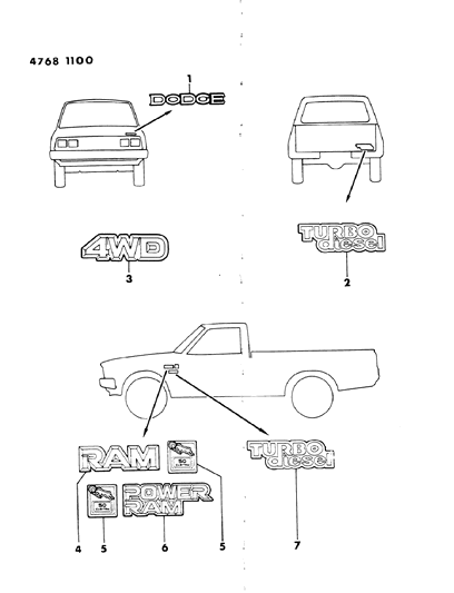 1984 Dodge Ram 50 Nameplates - Exterior View Diagram