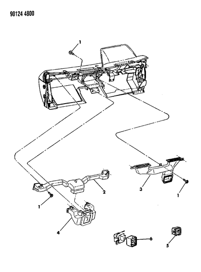 1990 Dodge Omni Air Distribution, Duct, Outlet, Louver Diagram