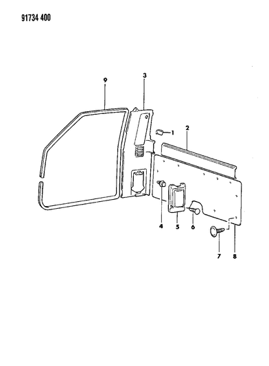 1991 Dodge Ram 50 B-Pillar & Back Panel Trim Diagram 1