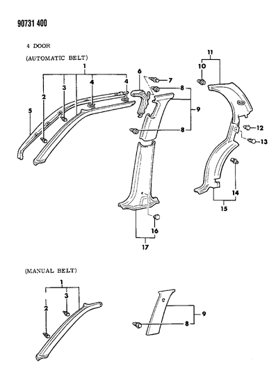 1990 Dodge Colt Interior Mouldings Diagram 2