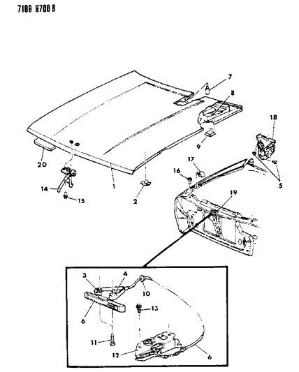 1987 Dodge Daytona Hood & Hood Release Diagram