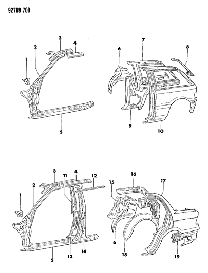 1992 Dodge Colt Pillar & Aperture Panel Diagram