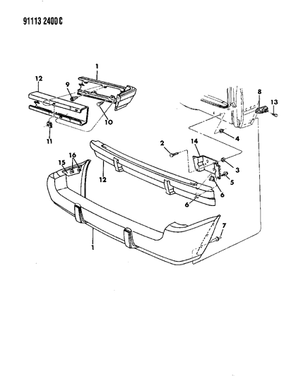 1991 Dodge Grand Caravan Rear Bumper & Fascia Diagram