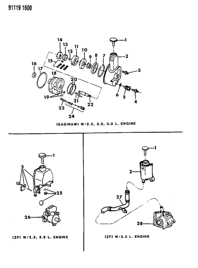 1991 Chrysler New Yorker Power Steering Pump Components Diagram
