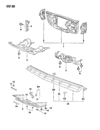 1989 Chrysler Conquest Grille & Related Parts Diagram