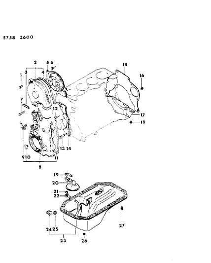 1986 Chrysler Conquest Oil Pan & Timing Belt Cover Diagram 4