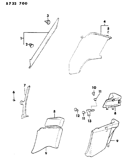 1985 Dodge Conquest Panel Quarter Trim Diagram