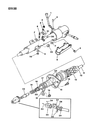 1989 Dodge Ram Wagon Column, Steering, Lower Without Tilt Diagram