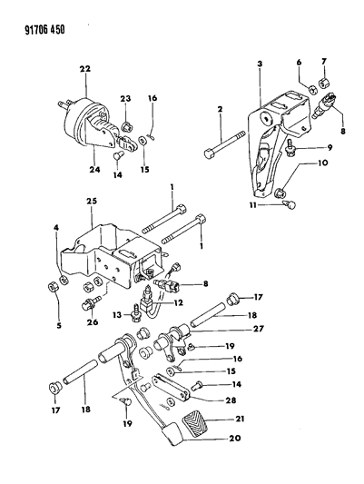 1991 Dodge Stealth Bracket-Clutch Pedal Diagram for MB864124