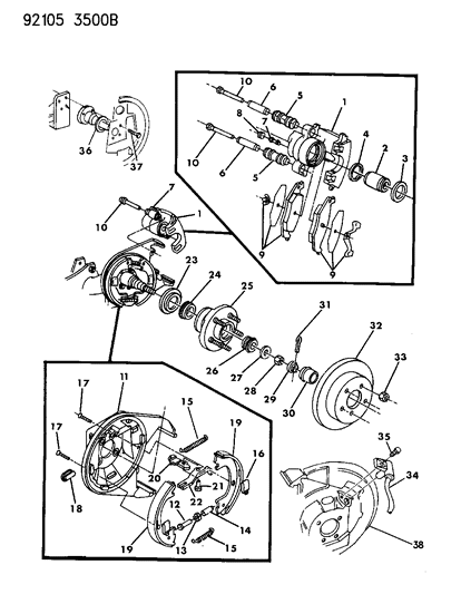 1992 Chrysler LeBaron Sedan Brakes, Rear Disc Diagram