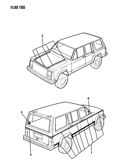 1991 Jeep Cherokee Decals, Exterior Diagram 3