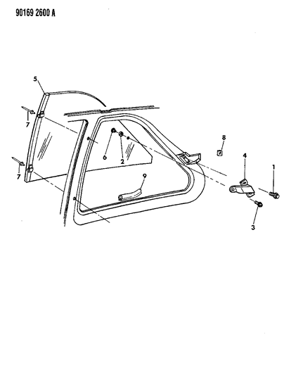 1990 Dodge Shadow Glass - Quarter Window Diagram