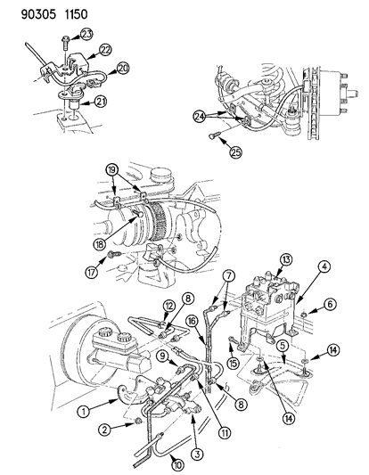 1993 Dodge Dakota Lines & Hoses - All Wheel Anti Lock Brakes Diagram 1