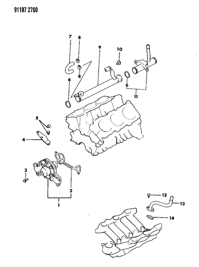 1991 Chrysler Town & Country Water Pump & Related Parts Diagram 2