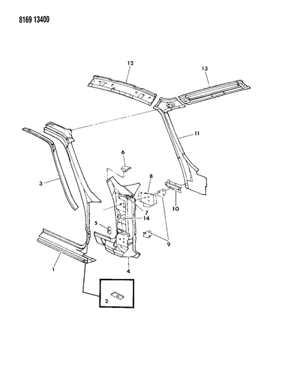 1988 Chrysler LeBaron GTS Body Front Pillar Diagram