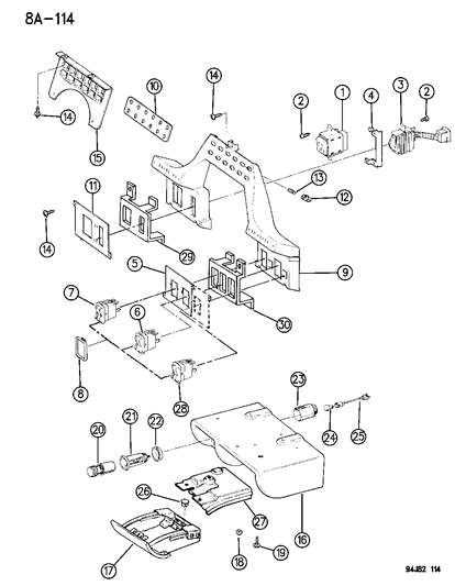1994 Jeep Wrangler Instrument Panel Ash Receiver & Switches Diagram