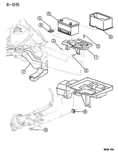 1996 Dodge Caravan Battery Trays & Cables Diagram