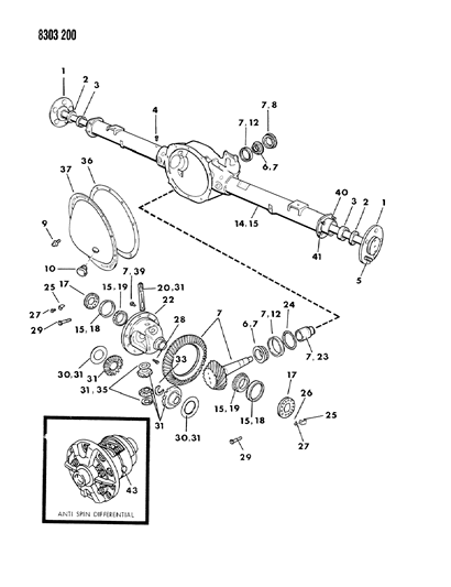 1989 Dodge D350 Axle, Rear, With Differential And Carrier Diagram 1