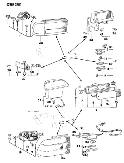 1992 Dodge Colt Lamp Kit, Side Marker & Reflector Diagram for MB597718