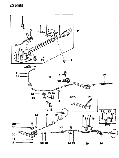 1993 Dodge Ram 50 RETAINER-Parking Brake Cable Diagram for MT362077