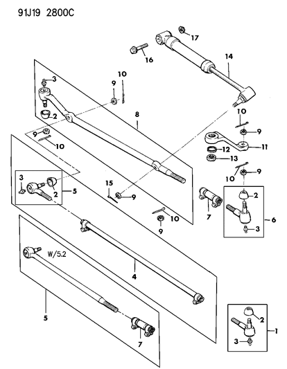 1993 Jeep Cherokee Socket-Drag Link Diagram for 52037994