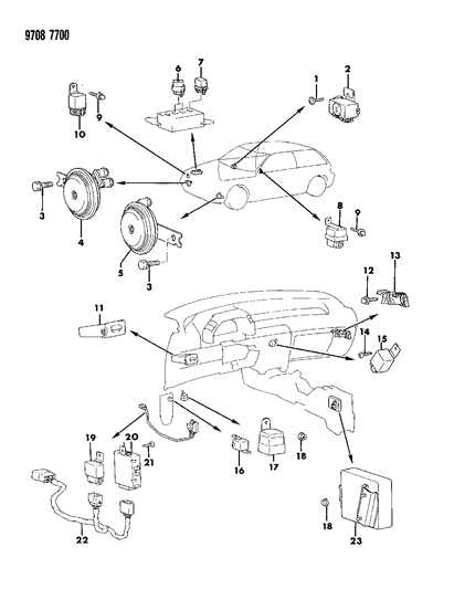 1989 Dodge Colt Horn - Relay - Flasher - Timer Diagram