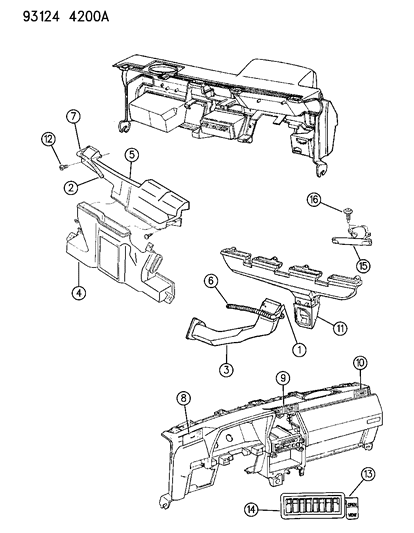 1993 Dodge Shadow Air Distribution, Duct, Outlet, Vent Housing Diagram