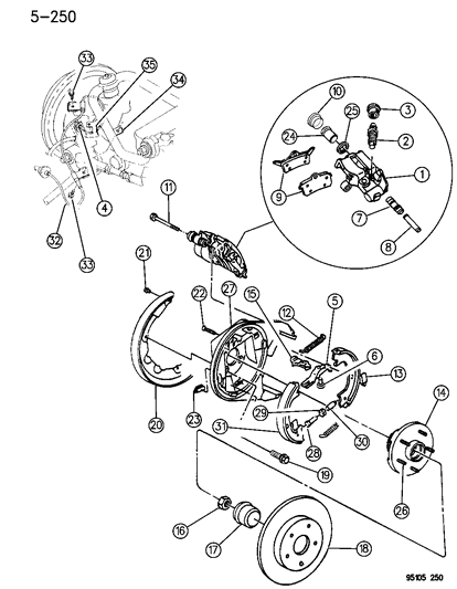 1995 Dodge Stratus Brakes, Rear Disc Diagram