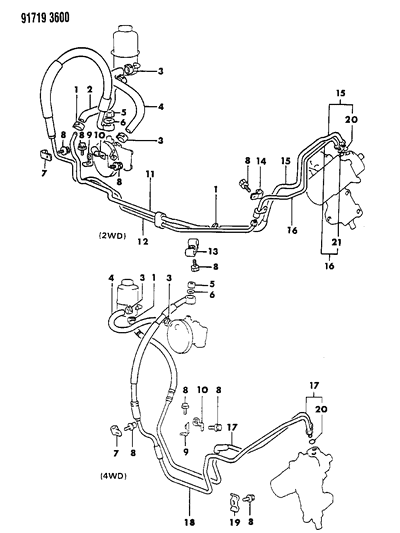 1991 Dodge Ram 50 Hose & Attaching Parts - Power Steering Diagram