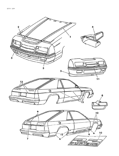 1984 Dodge Omni Tape Stripes & Decals - Exterior View Diagram 6