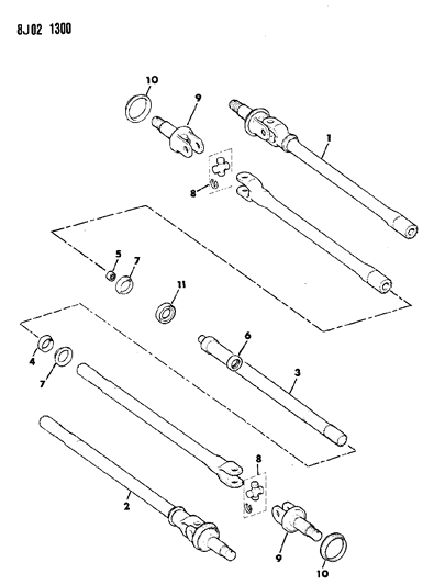 1989 Jeep Wrangler Shafts - Front Axle Diagram 2