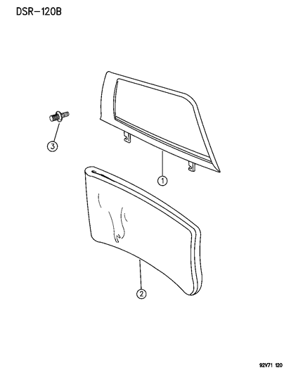 1994 Dodge Viper Door, Front Glass Diagram