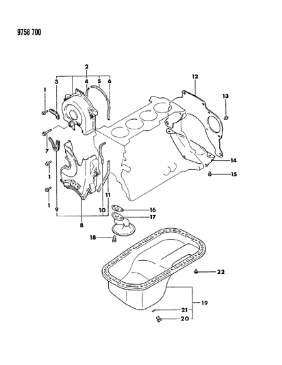 1989 Dodge Colt Oil Pan & Timing Belt Cover Diagram 2