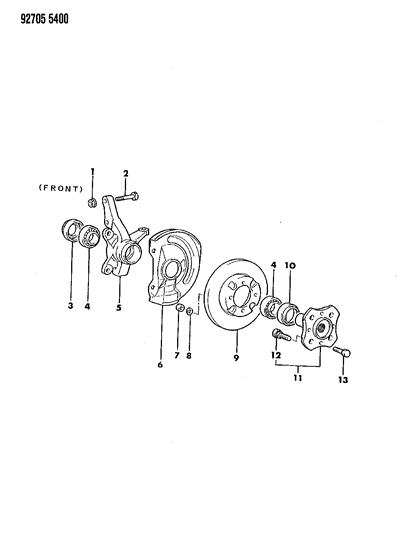 1992 Dodge Colt Brake, Disc And Bearings, Front Diagram 2