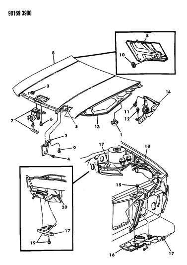 1990 Chrysler LeBaron Sedan Hood & Hood Release Diagram