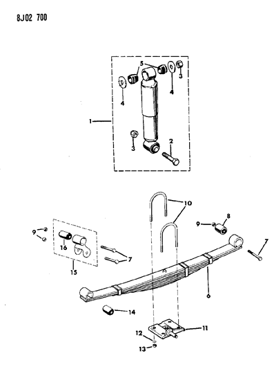 1988 Jeep J20 Front Spring & Shock Absorber Diagram