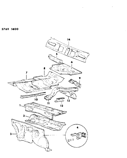 1986 Chrysler Conquest Floor Pan & Dash Panel Diagram