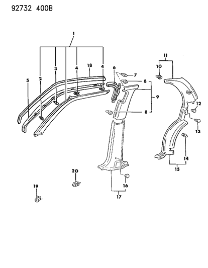 1992 Dodge Colt Interior Mouldings Diagram 1