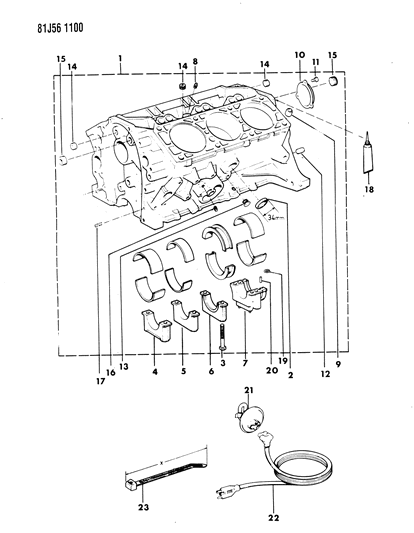 1986 Jeep Cherokee O-Ring-Rear Main Bearing Cap Diagram for 83501887