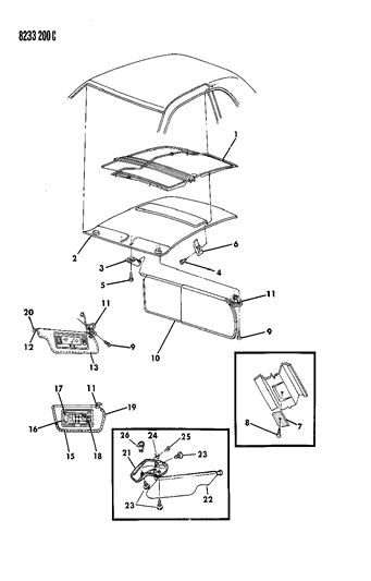 1988 Chrysler LeBaron Premium Headliner & Visor Diagram