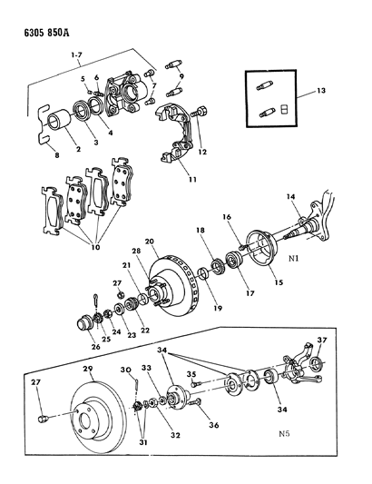 1987 Dodge Dakota Brakes, Front Disc Diagram