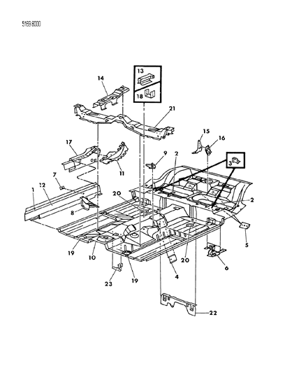 1985 Chrysler LeBaron GTS Floor Pan Front Diagram